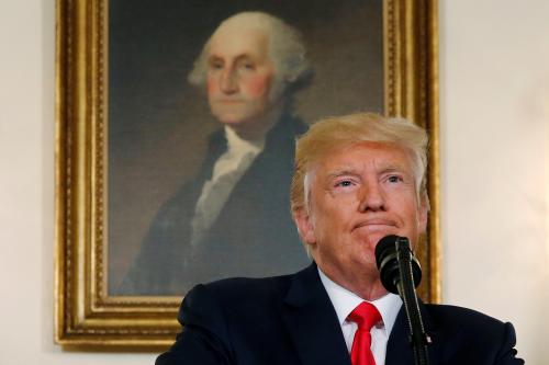 U.S. President Donald Trump pauses during a statement on the deadly protests in Charlottesville, at the White House in Washington, U.S., August 14, 2017.  REUTERS/Jonathan Ernst     TPX IMAGES OF THE DAY